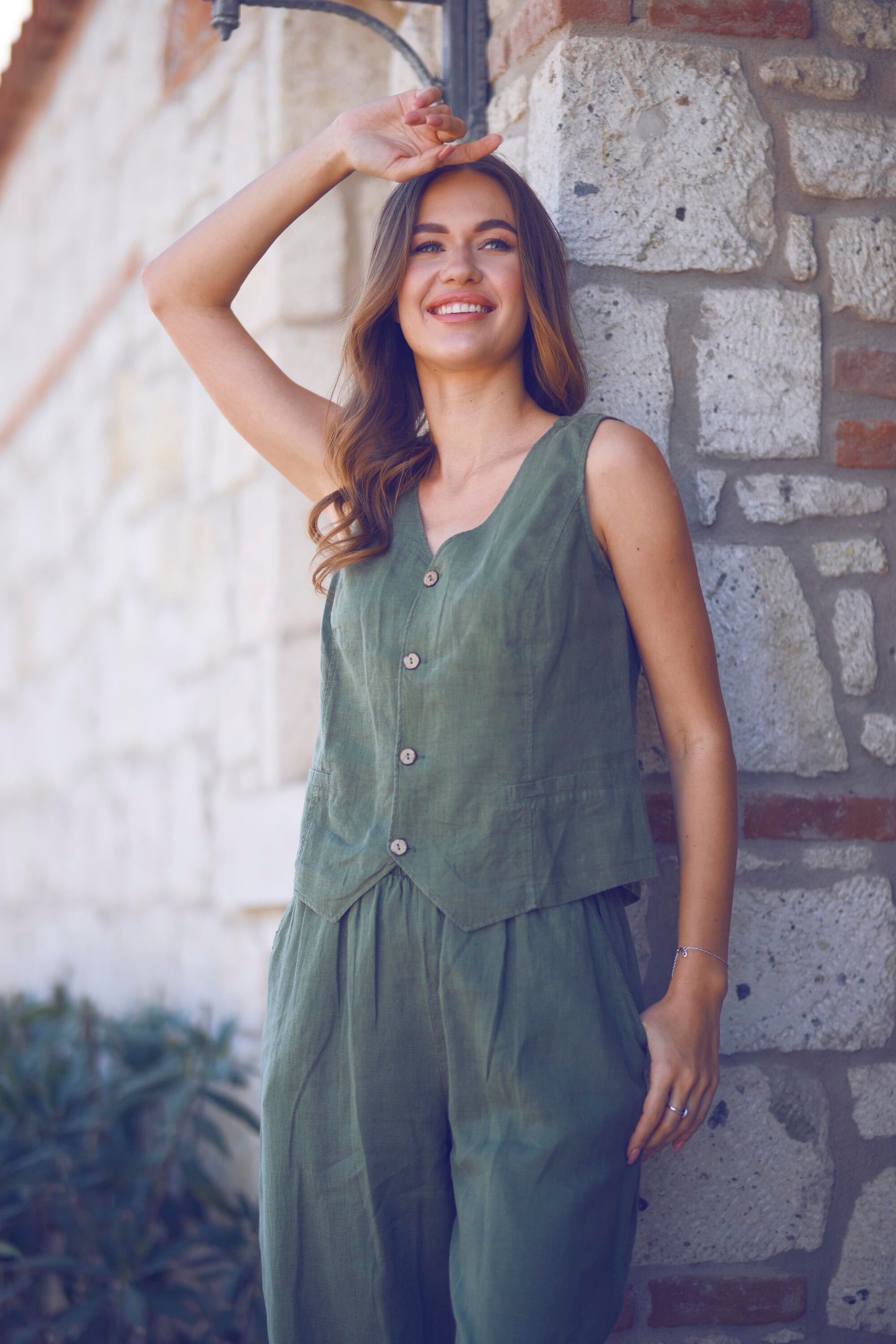 Keten Lastik Paçalı Yoga Pantolon