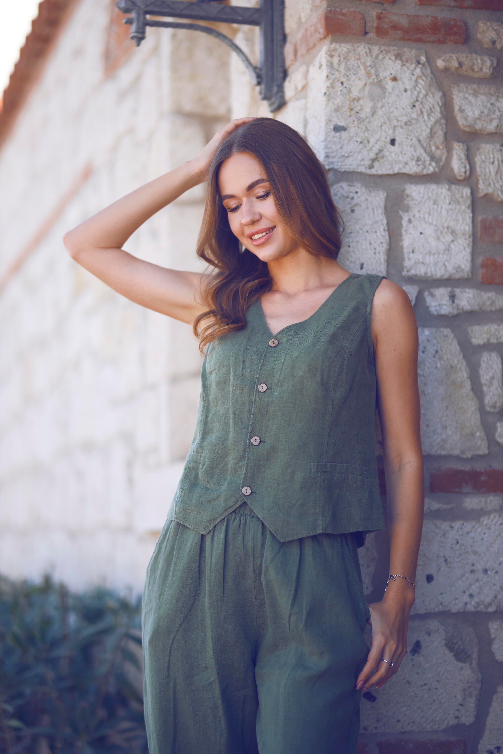 Keten Lastik Paçalı Yoga Pantolon