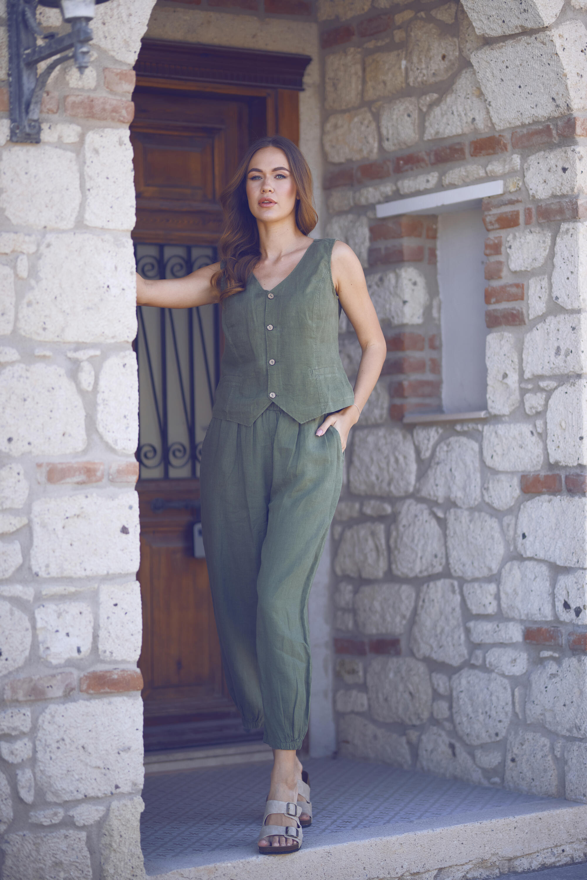 Keten Lastik Paçalı Yoga Pantolon