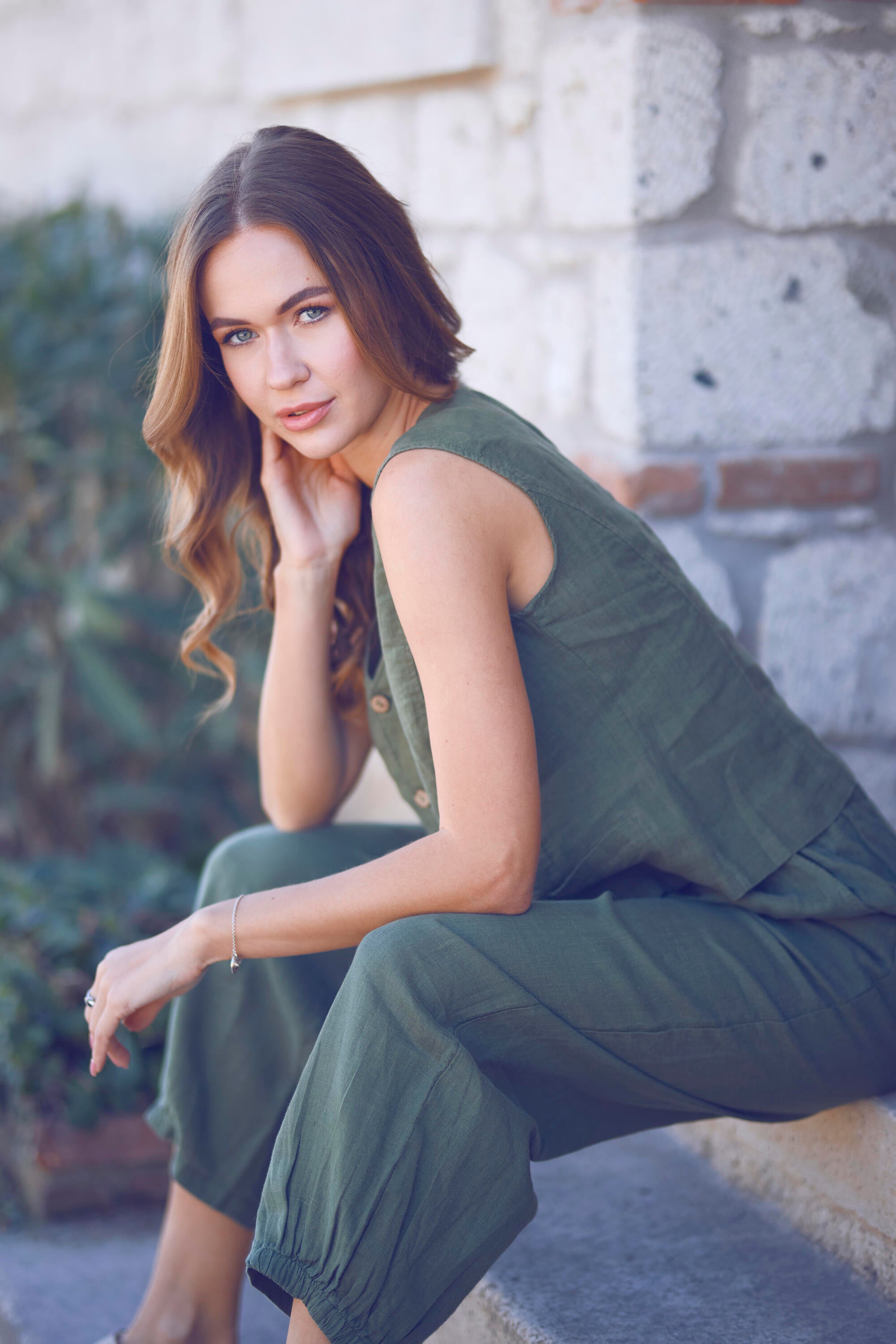 Keten Lastik Paçalı Yoga Pantolon