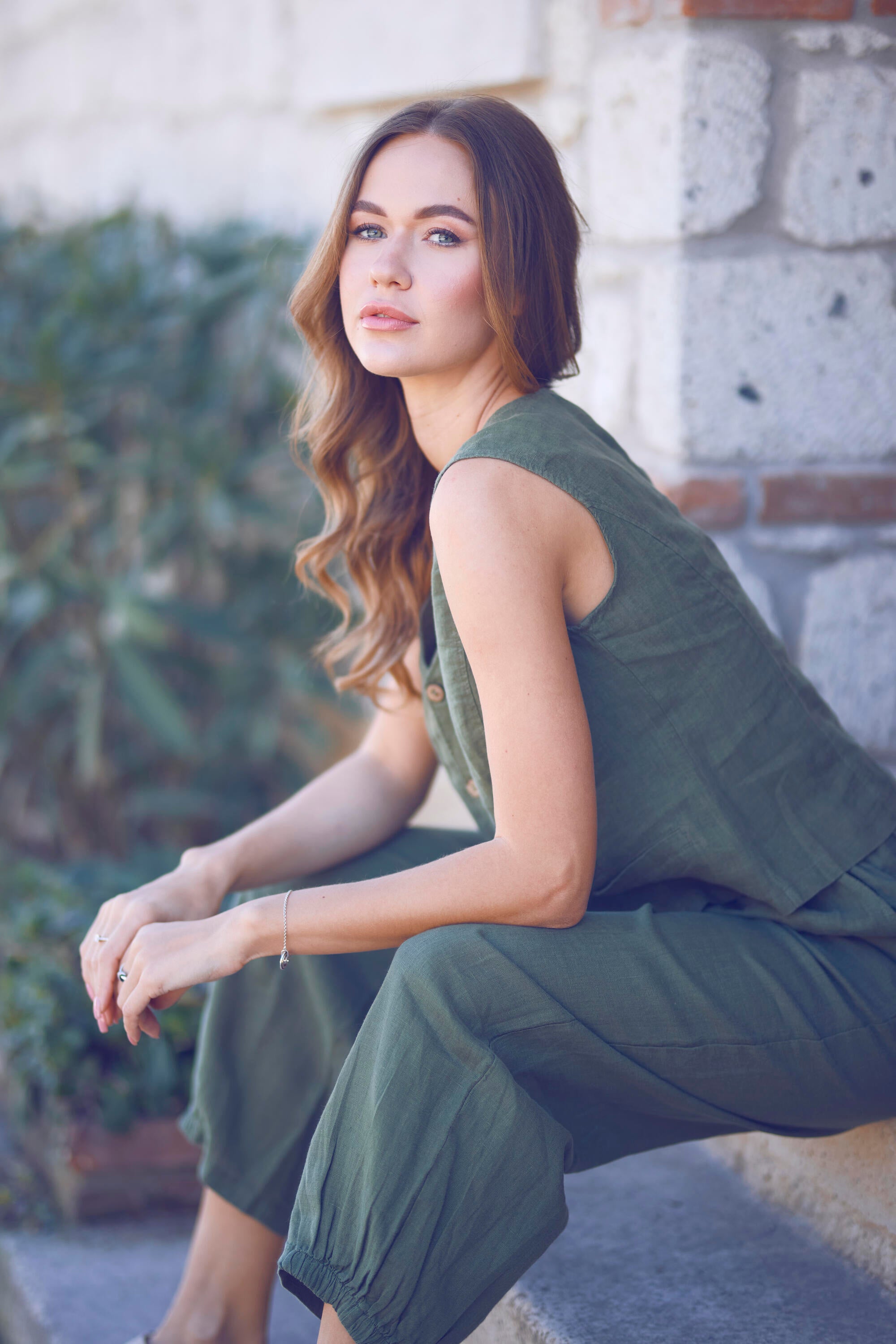 Keten Lastik Paçalı Yoga Pantolon