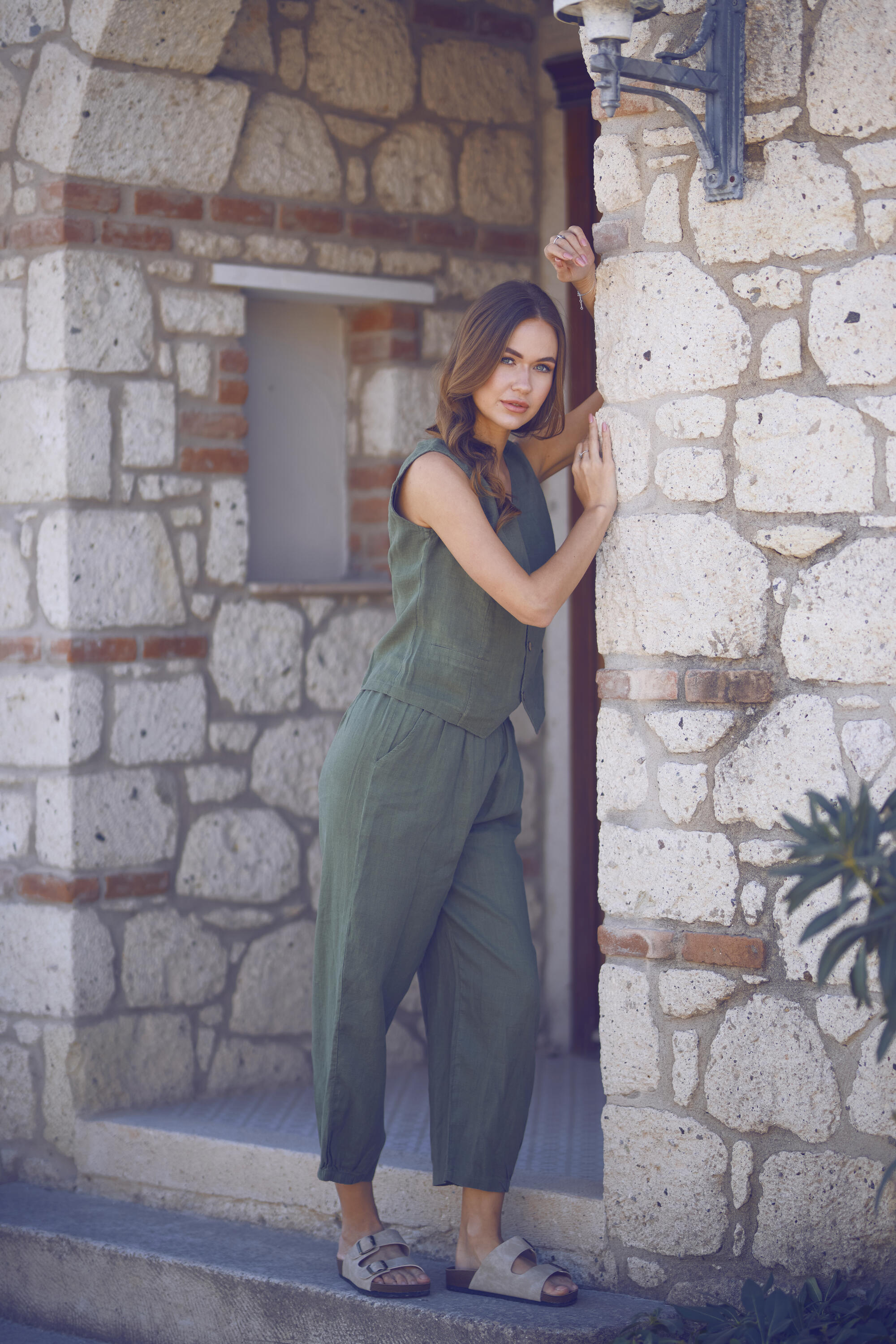 Keten Lastik Paçalı Yoga Pantolon