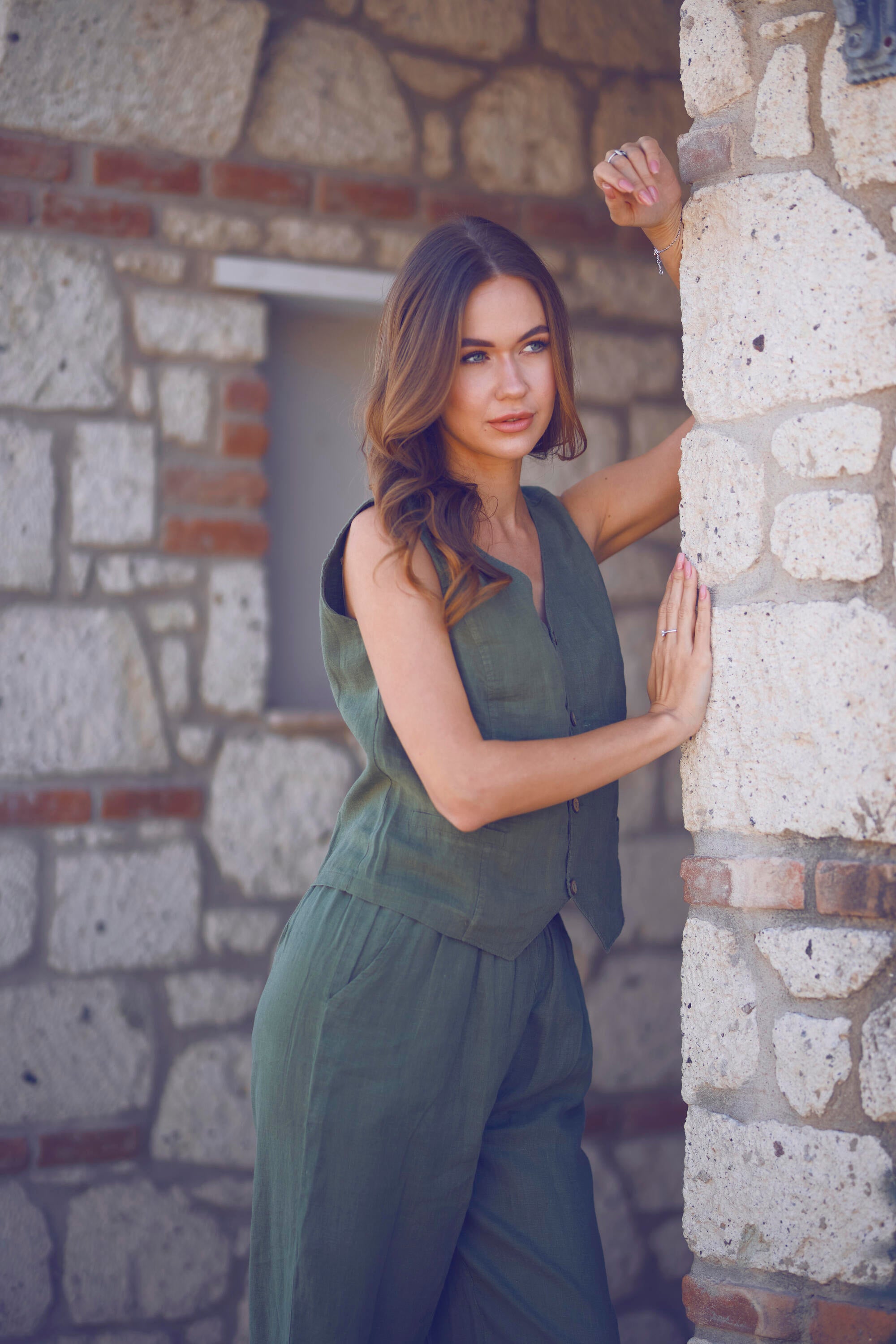 Keten Lastik Paçalı Yoga Pantolon