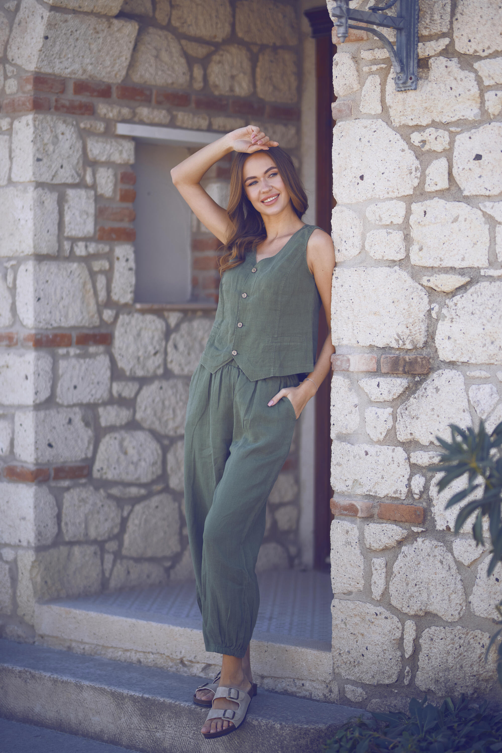 Keten Lastik Paçalı Yoga Pantolon